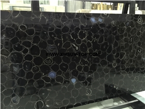 Polished Black Agate Semiprecious Stone Gangsaw Big Slabs & Strips (Small Slabs) & Customized & Tile/Black Semi Precious Stone Panels for Wall Covering&Flooring/Agate Stone for Interior Decoration