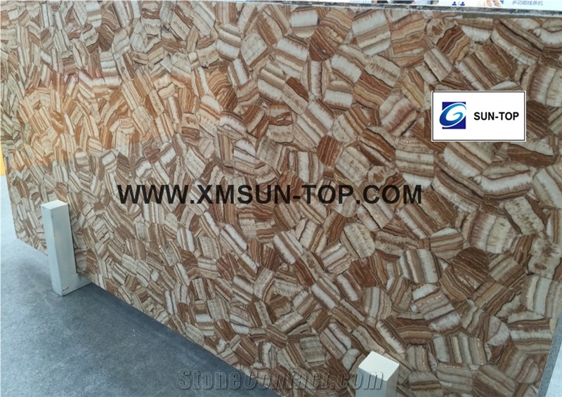 Polished Brown Semiprecious Stone Slab&Tile&Customized/Luxury Brown Semi-Precious Stone/Semi Precious Stone for Wall Cladding&Flooring/Semi-Precious Stone Panel/Interior Decoration