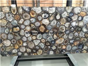 Polished Grey Agate Semiprecious Stone Big Slabs & Gangsaw Slab & Strips (Small Slabs) & Customized/Grey Semi Precious Stone Panels for Wall Covering/Grey Gemstone Flooring/Interior Decoration