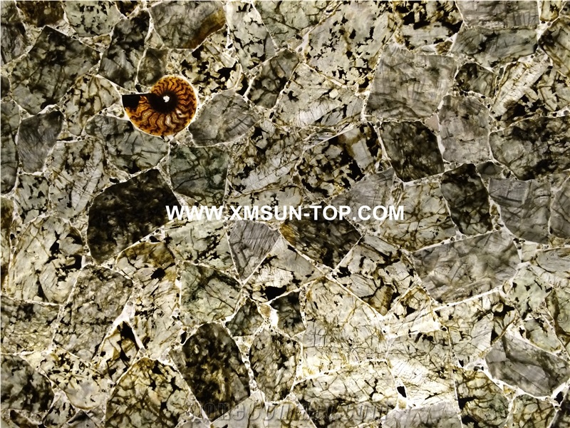Polished Labradorit Semiprecious Stone with Gold Line Slab/Semi-Precious Stone( White Backlit)/Green Semi Precious Stone Slab for Wall Cladding&Flooring/Semi-Precious Stone Panel/Interior Decoration
