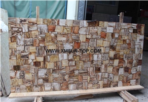 Polished Light Brown Petrified Wood(Square Wood) Semiprecious Stone Slab&Customized/Semi Precious Stone Slab for Wall Cladding&Flooring/Semi-Precious Stone Panel/Interior Decoration