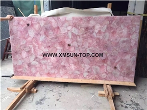 Polished Pink Crystal Semiprecious Stone Slab/Luxury Pink Semi-Precious Stone Slab&Tile&Customized/Semi Precious Stone Slab for Wall Cladding&Flooring/Semi-Precious Stone Panel/Interior Decoration