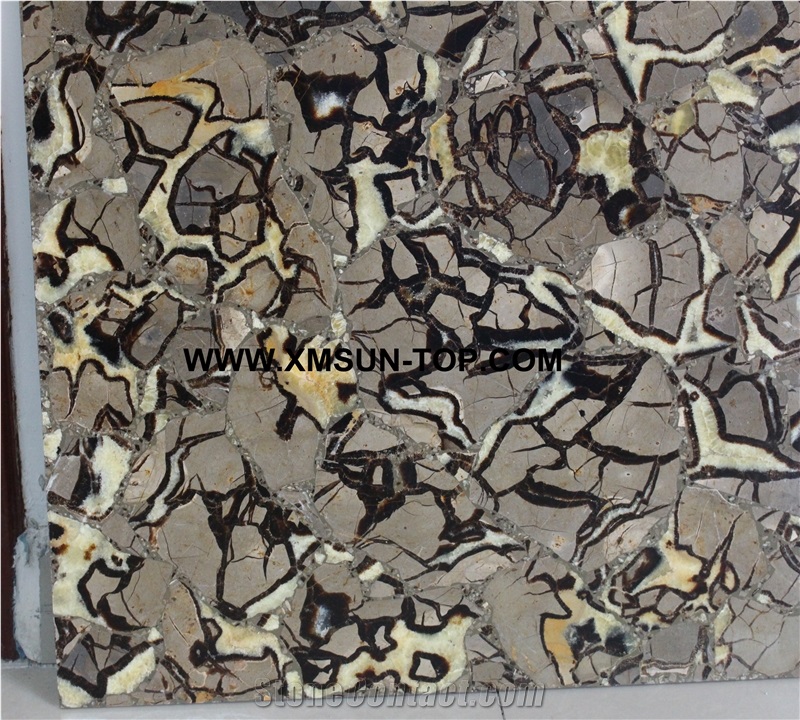 Polished Septarium Semiprecious Stone Slab&Tile&Customized/Luxury Brown Semi-Precious Stone/Semi Precious Stone for Wall Cladding&Flooring/Semi-Precious Stone Panel/Interior Decoration