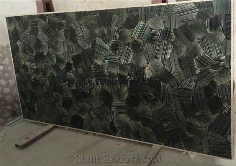 Polished Silver Stone Slab/Luxury Green Semi-Precious Stone/Atrovirens Semi Precious Stone Slab for Wall Cladding&Flooring/Semi-Precious Stone Panel/Interior Decoration/Dark Geen Gemstone Slabs