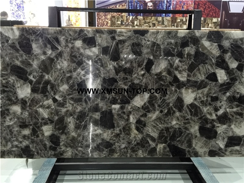 Polished Smoke Crystal Semiprecious Stone Slab/Luxury Smoke Semi-Precious Stone Slab&Tile&Customized/Semi Precious Stone Slab for Wall Cladding&Flooring/Semi-Precious Stone Panel/Interior Decoration
