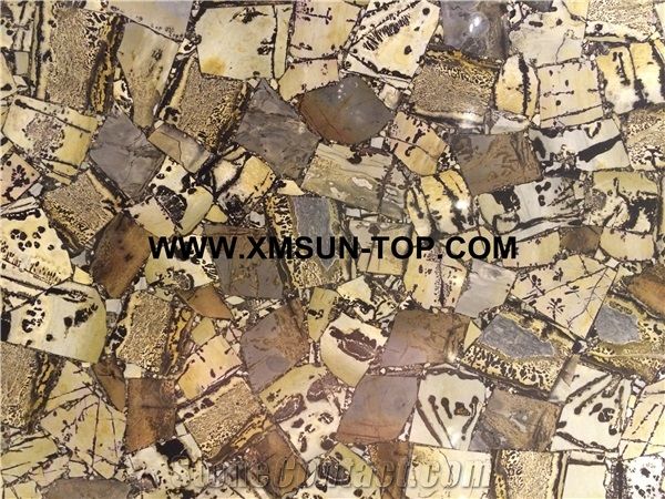 Polished Yellow Fossil Semiprecious Stone Slabs/Luxury Yellow Semi-Precious Stone Slab&Tile&Customized/Semi Precious Stone Slab for Wall Cladding&Flooring/Semi-Precious Stone Panel/Interior Decoration