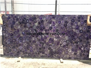 Purple Agate Semiprecious Stone Big Slabs & Tiles & Gangsaw Slab & Strips (Small Slabs) & Customized & Wall/Floor Covering/Lilac Semi Precious Stone Panels/ Lilac Stone Flooring/Interior Decoration