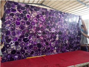 Purple Agate Semiprecious Stone Big Slabs & Tiles & Gangsaw Slab & Strips (Small Slabs) & Customized & Wall/Floor Covering/Lilac Semi Precious Stone Panels/ Lilac Stone Flooring/Interior Decoration