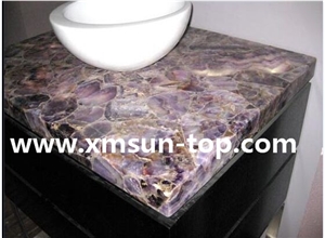 Purple Crystal Semiprecious Bath Tops with Sinks/Lilac Semi Precious Vanity Tops/Custom Vanity Tops/Bathroom Vanity Tops/Natural Stone Bathroom/Interior Decoration/Bathroom Countertop for Hotel