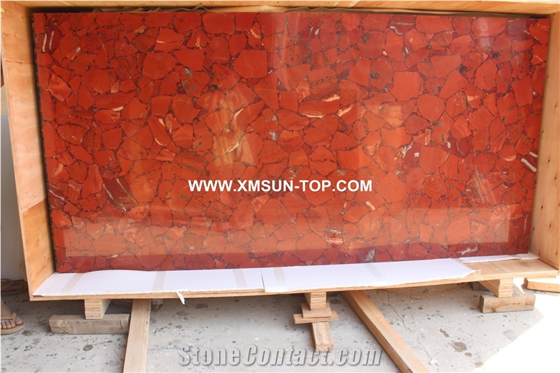Red Semiprecious Stone Slab /Luxury Ruby Semi-Precious Stone Slab&Customized/Semi Precious Stone Slab for Wall Cladding&Flooring/Semi-Precious Stone Panel/Interior Decoration