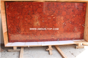 Red Semiprecious Stone Slab /Luxury Ruby Semi-Precious Stone Slab&Customized/Semi Precious Stone Slab for Wall Cladding&Flooring/Semi-Precious Stone Panel/Interior Decoration