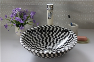 White and Black Mosaic Bathroom Sinks&Basin/Round Mosaic Sinks&Basins/Natural Stone Mosaic Basins&Sinks/Wash Basins/Interior Decorative/Customized Mosaic Basin&Sinks/Multicolor Basins&Sinks