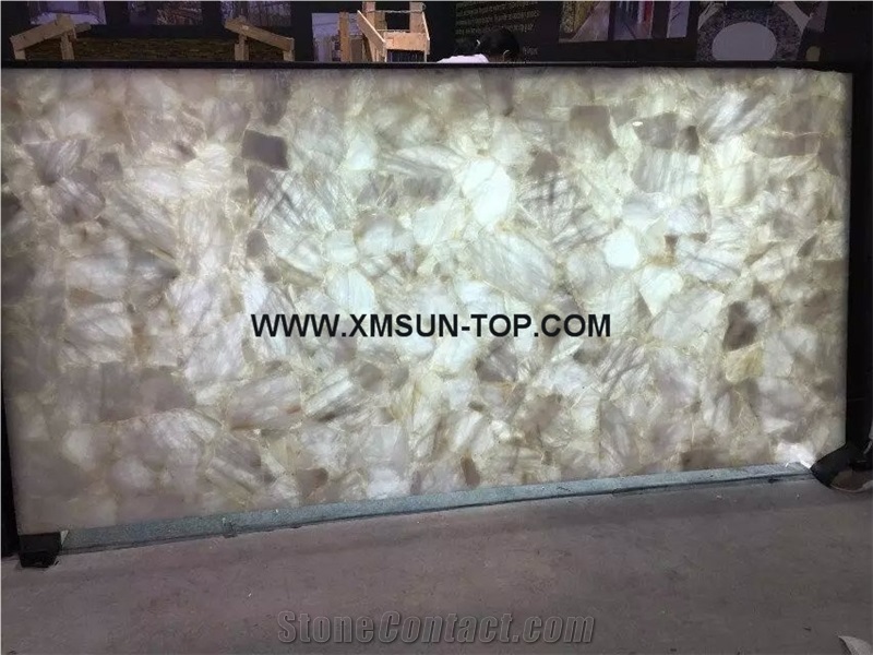 White Crystal Semi-Precious Stone Rectangle Table Tops/Pure White Stone Reception Counter/Semiprecious Stone Reception Desk/Work Top/Semiprecious Stone Table Tops/Bar Top/Interior Stone