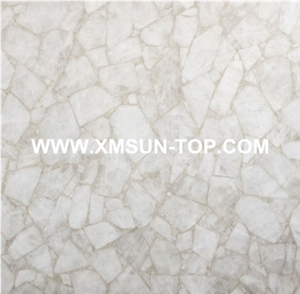 White Crystal Semi-Precious Stone Rectangle Table Tops/Pure White Stone Reception Counter/Semiprecious Stone Reception Desk/Work Top/Semiprecious Stone Table Tops/Bar Top/Interior Stone