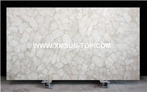 White Crystal Semi Precious Stone Table Top Design/Pure White Semiprecious Stone Round Table Tops/Inlayed Tabletops/Interior Table Top/Reception Desk/Work Top/Semi-Precious Stone Tabletops