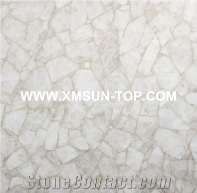 White Crystal Semiprecious Stone Slab(Light Penetrating)/Luxury White Semi-Precious Stone Slab/Semi Precious Stone Slab for Wall Cladding&Flooring/Semi-Precious Stone Panel/Interior Decoration