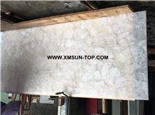 White Crystal Semiprecious Stone Table Tops/White Crystal Semi-Precious Stone Bar Top/Pure White Stone Reception Counter/White Crystal Reception Desk/Semi Precious Stone Work Tops/Semiprecious Recept