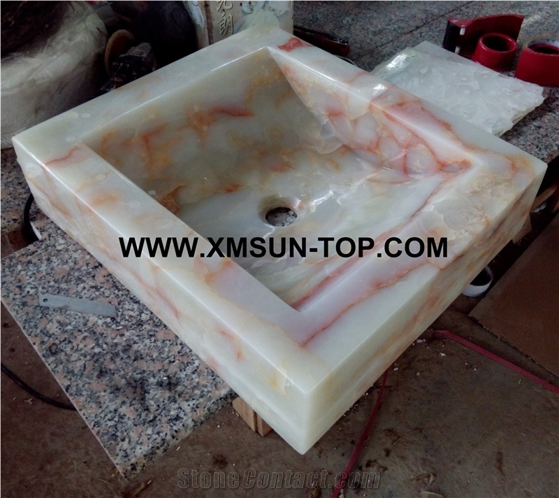 White Onyx with Red Patterns Kitchen Sinks&Basins/White Onyx Stone Bathroom Sinks&Basin/Square Sinks&Basins/Natural Stone Basins&Sinks/Wash Basins/Home Decoration/Onyx Sink&Basin for Hotel
