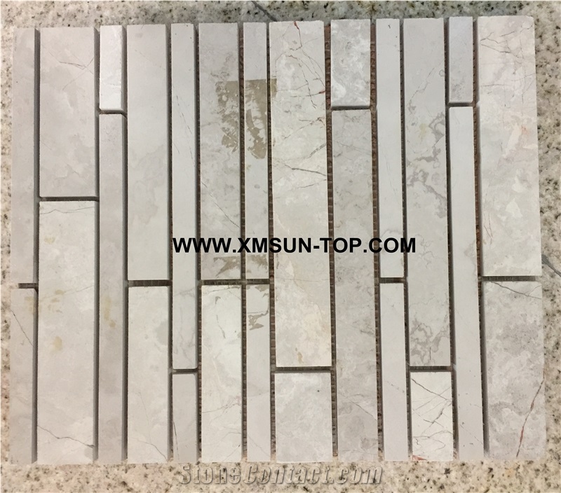 White Rectangle Stone Mosaic/Linear Strips Mosaic/Stone Mosaic/Wall Mosaic/Floor Mosaic/Interior Decoration/Customized Mosaic Tile/Mosaic Tile for Bathroom&Kitchen&Hotel Decoration