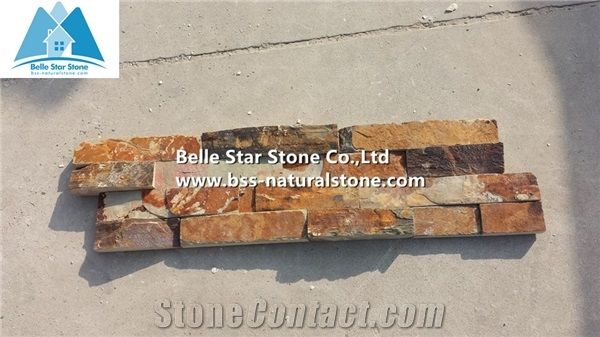 Sunset Split Face Slate Stone Panels,Multicolor Slate Stone Wall Panels,Autumn Rose Stone Veneer,Fireplace Rusty Stacked Stone,Multicolour Slate Culture Stone,Indoor Stone Facade,Z Clad Stone Cladding