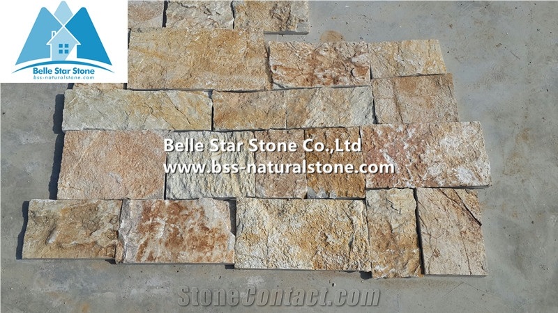 Yellow Slate Field Stone,Yellow Thin Ledgestone,Slate Exterior Loose Stone Veneer,Natural Stacked Stone,Field Ledger Stone for Wall