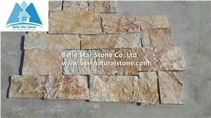 Yellow Slate Field Stone,Yellow Thin Ledgestone,Slate Exterior Loose Stone Veneer,Natural Stacked Stone,Field Ledger Stone for Wall