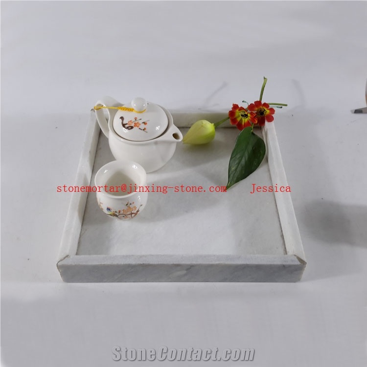 Square White Marble Tea or Coffee Tray /Stone Marble Tray