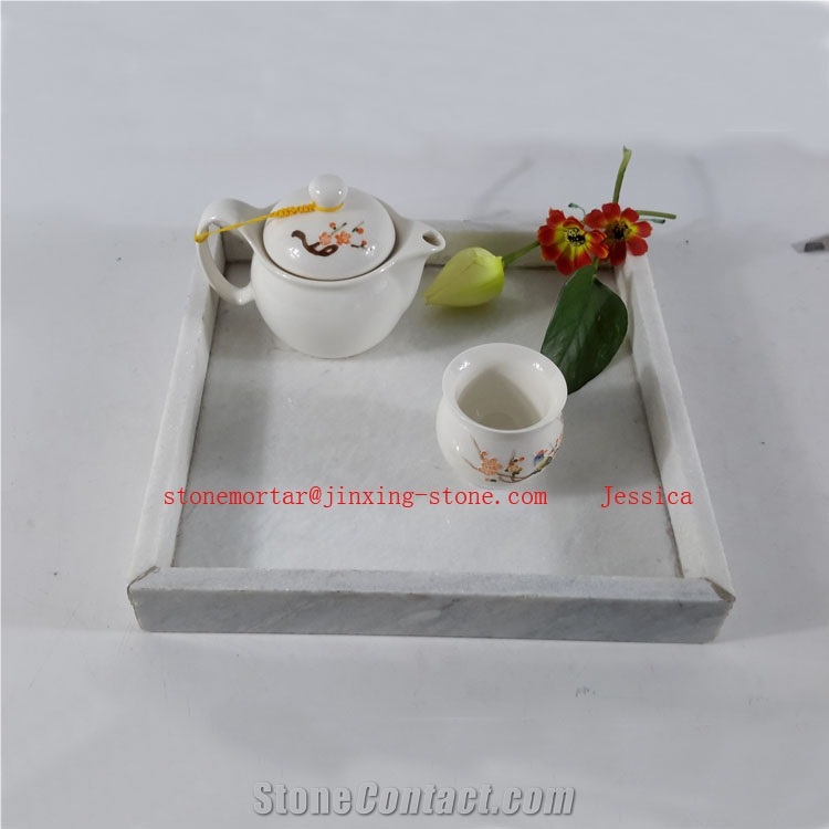 Square White Marble Tea or Coffee Tray /Stone Marble Tray
