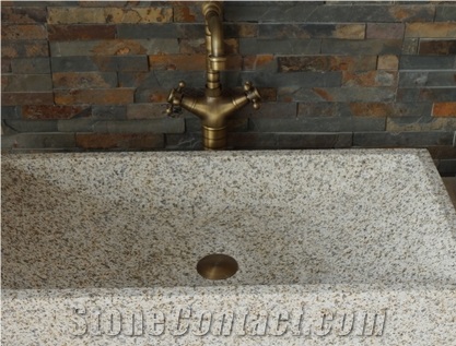 Square G682 Sunset Gold Granite Sinks,Basins,Bathroom Sinks,Kitchen Sinks,Vessel Sinks,Wash Basins,Wooden Vein Sink,Juparana Sink,Mongolia Sink