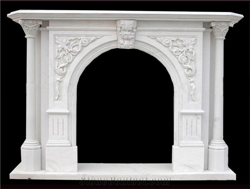 Ariston White Marble Fireplace, Handcarved Fireplace