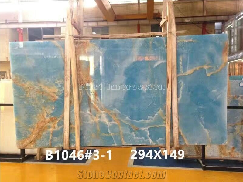Blue Onyx Slabs & Tiles/Blue Onyx Polished Slabs for Wall and Floor Covering Tiles/Pure Blue Onyx Cut to Size/Onyx Tv Wall/Luxury Blue Onyx Big Slabs
