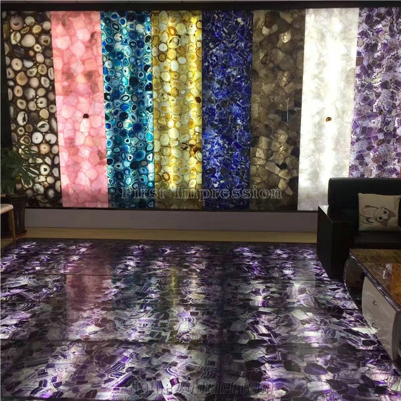 Cheapest Blue Agate Semiprecious Stone Big Slabs & Tiles/Customized & Wall/Floor Covering Tiles/Lilac Semi Precious Stone Panels/Blue Stone Flooring/Luxury Interior Decoration