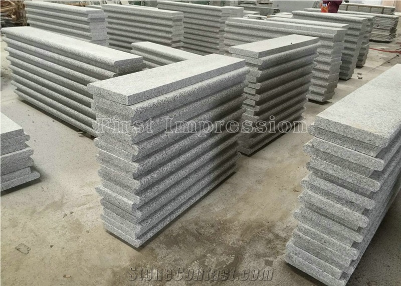 China G623 Light Grey Granite/Sesame White Flamed Granite Steps/Cheap Bianco Crystal Granite in Stairs Steps/Beveled Long Edge/Treads and Risers/Natural Building Stone Interior