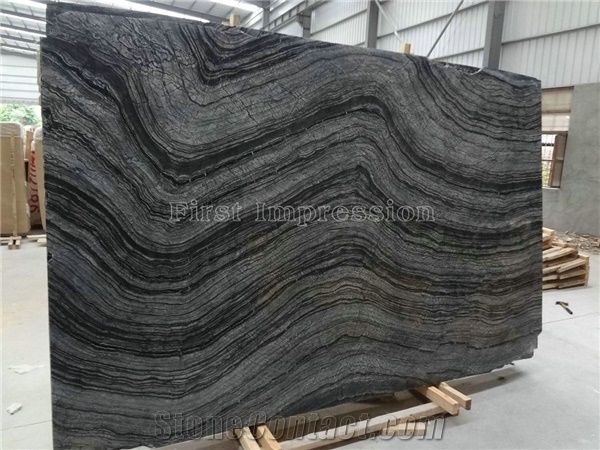 China Zebra Marble Big Tile Slab Chinese Dark Wooden Grain Black