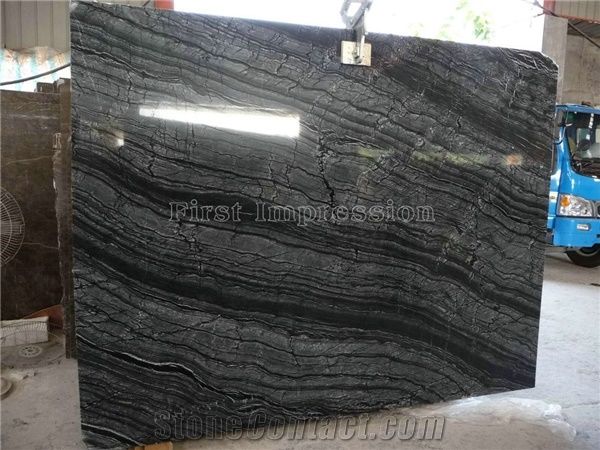 China Zebra Marble Big Tile Slab Chinese Dark Wooden Grain Black
