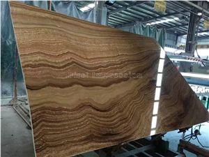 Chinese Dark Yellow Wood Grain Onyx Slabs & Tiles/China Yellow Onyx Slabs for Tv & Sofa Wall/High Quality & Best Price Wooden Onyx Big Slabs/Luxury Brown Onyx/Hot Sale Onyx Slab