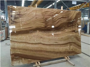 High Quality Yellow Wood Grain Onyx Slabs & Tiles/China Dark Yellow Onyx Slabs for Tv & Sofa Wall/Best Price Wooden Onyx Big Slabs/Luxury Brown Onyx