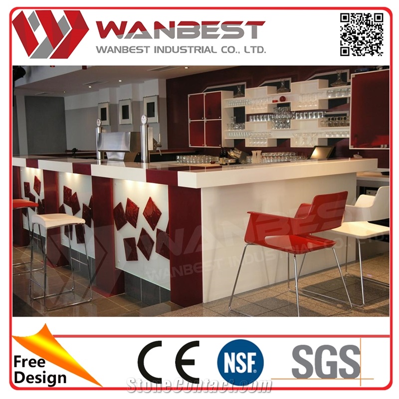 2017 Modern Solid Surface Bar Counter Design Marble Countertop Cashier Counter for Restaurant from China