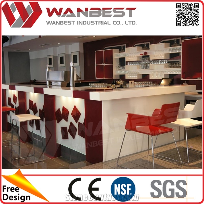 2017 Modern Solid Surface Bar Counter Design Marble Countertop Cashier Counter for Restaurant from China