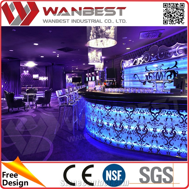 Big Curved Artifial Stone Led Bar Counter with Flower Pattern