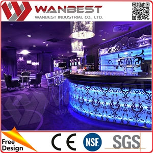 Big Curved Artifial Stone Led Bar Counter with Flower Pattern