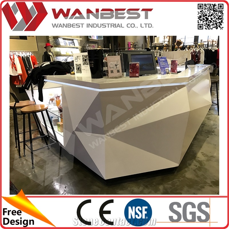 Convenience Store Counter Lobby Desks Solid Surface Front Office Furniture