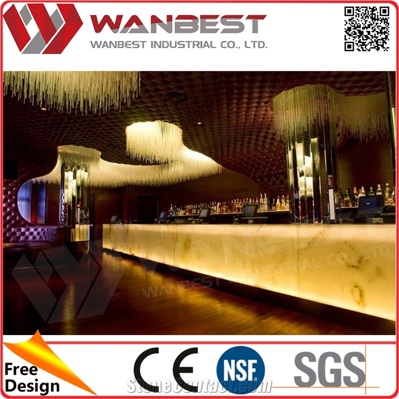 Elegant Transparent Stone Illuminated Led Bar Counter Design Service Cash Counter