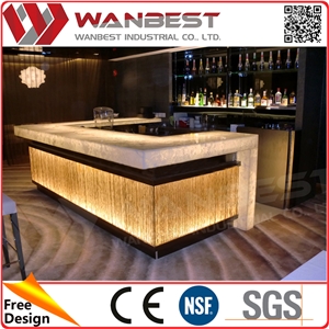 Luxury Led Lighting Illuminate Stone Top Solid Surface Wine Bar Counter for Hotel
