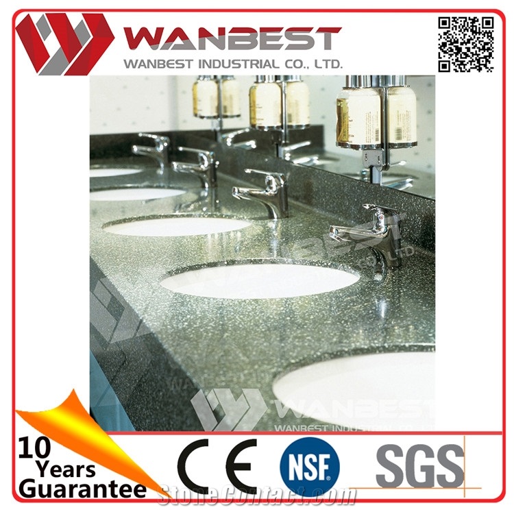 Luxury White Bathroom Sink with Mirrors Artificial Marble Granite Bathroom Sink with Cabinets