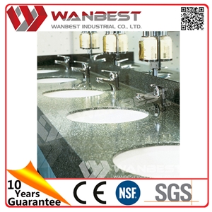 Luxury White Bathroom Sink with Mirrors Artificial Marble Granite Bathroom Sink with Cabinets