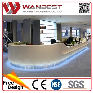 Luxury White Office Foyer Designs Artificial Stone Reception Desk