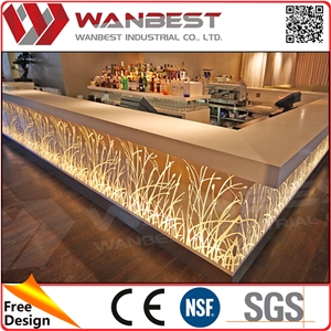 Modern Marble Top Restaurant Bar Counter Design Illuminated Led Solid Surface Cafe Bar Counter