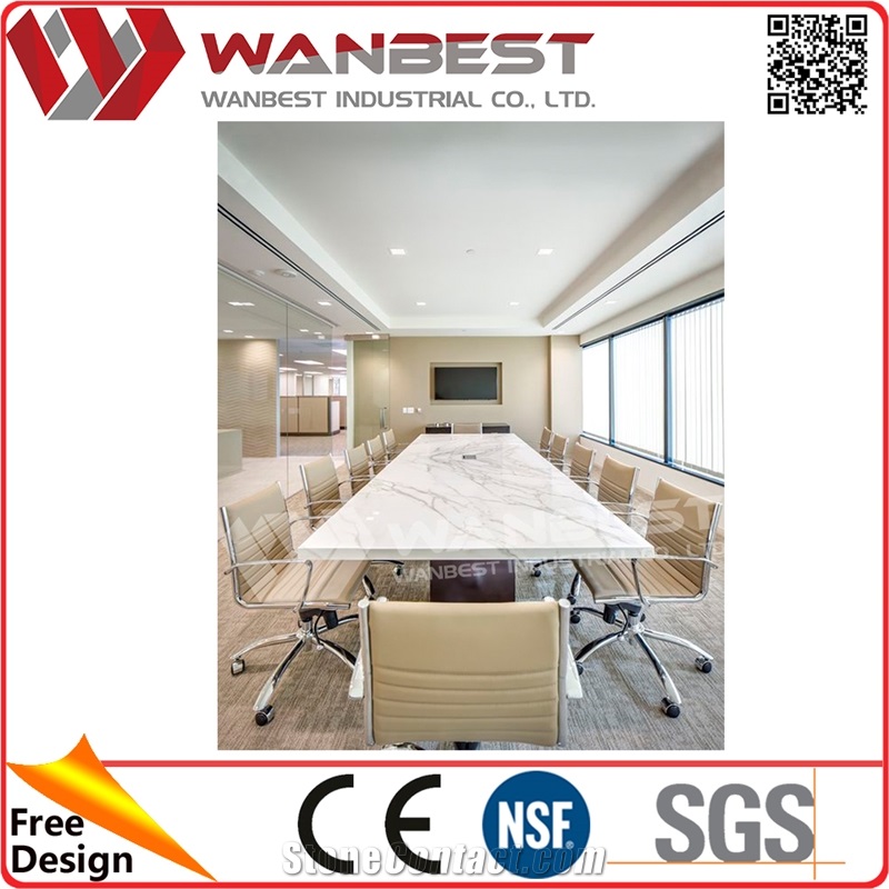Space Saving Office Furniture Acrylic Stone Modern Design Meeting Table