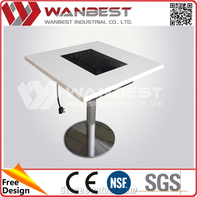 Square Arfitificial Marble Top Fast Food Restaurant Hot Pot Dining Table
